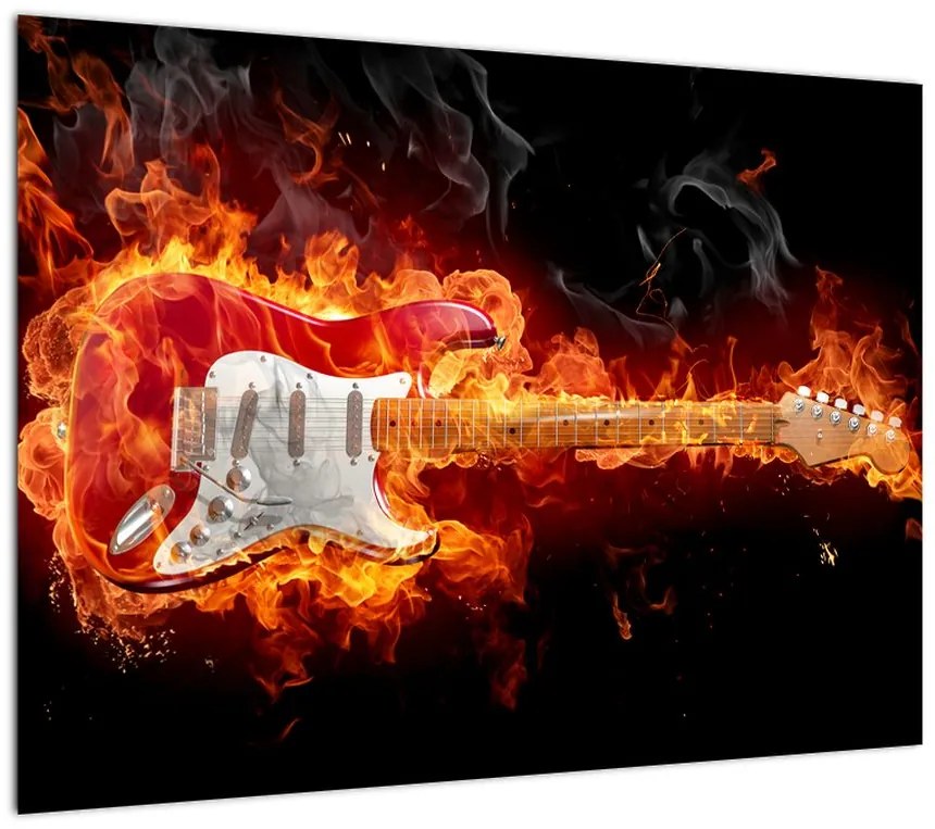 Obraz na szkle - Gitara w płomieniach (70x50 cm)