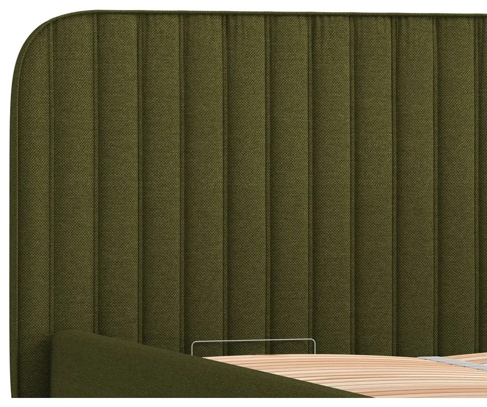 Zielone tapicerowane łóżko jednoosobowe ze schowkiem ze stelażem 120x200 cm Noto – Maison de Rêve