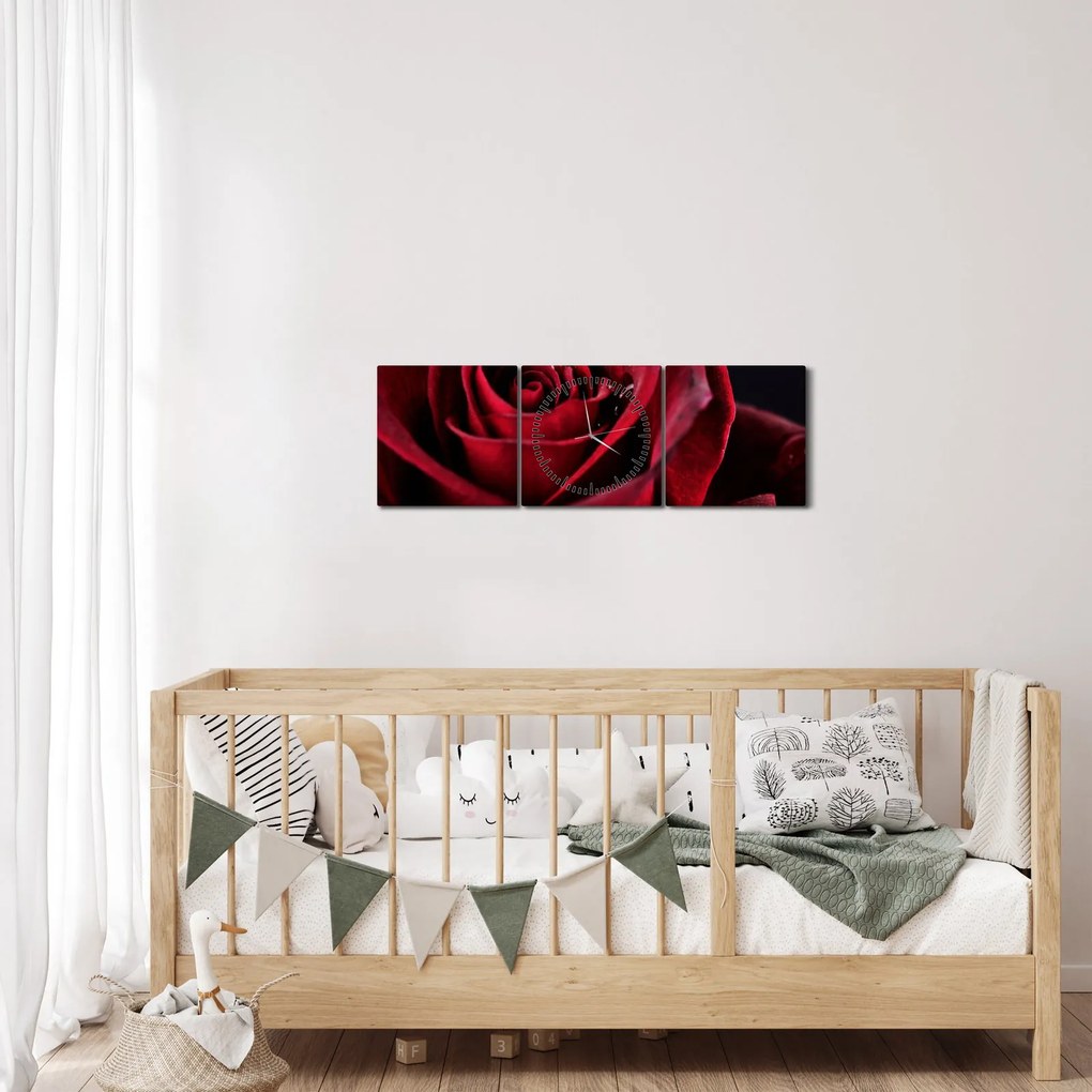 Obraz - Czerwona róża (z zegarem) (90x30 cm)
