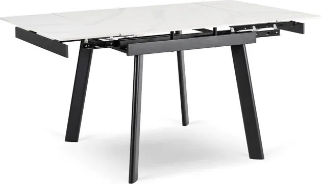 Stół Rozkładany Kwadratowy LARES 90-150 cm Ceramiczny Biały Marmur/Czarny Nowoczesny