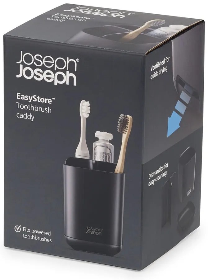 Czarny plastikowy kubek na szczoteczki do zębów EasyStore – Joseph Joseph