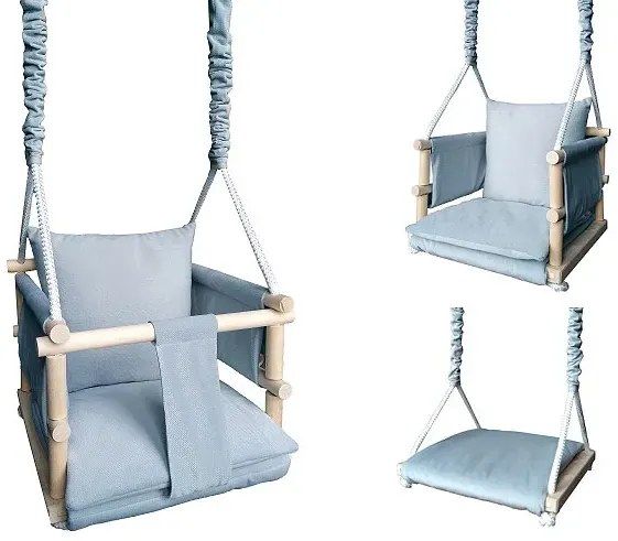 Szara welwetowa huśtawka dziecięca 3w1 L2-D40