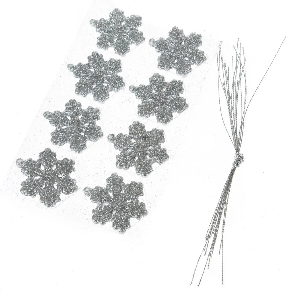 Zestaw ozdób choinkowych Glitter flakes 16 szt., srebrny