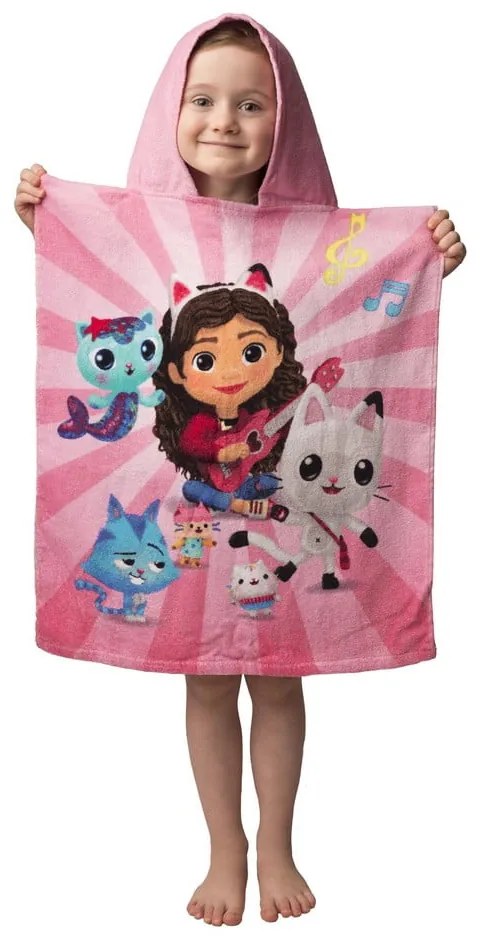 Różowe bawełniane ponczo dziecięce w rozmiarze 3-8 lat Gabby´s Dollhouse – Jerry Fabrics