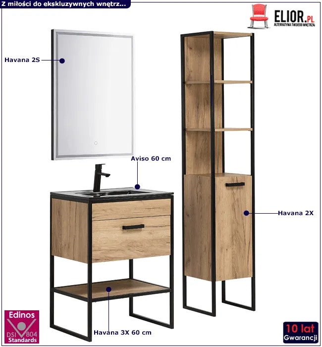 Zestaw industrialnych mebli łazienkowych stojących z umywalką 60 cm - Favero 2Q