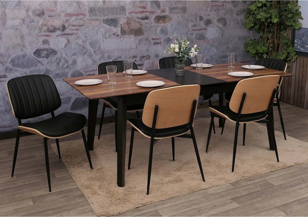 Krzesło do jadalni MCW-O44 (zestaw 6 sztuk),  naturalny, czarny