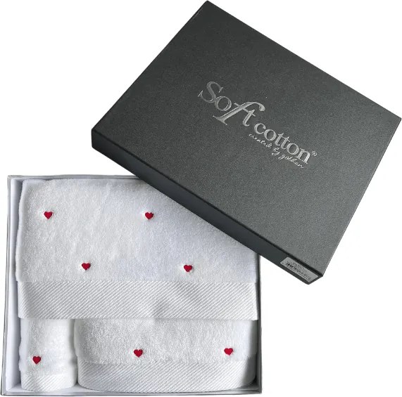 Zestaw podarunkowy ręczników MICRO LOVE, 3 szt Biały / niebieskie serduszka