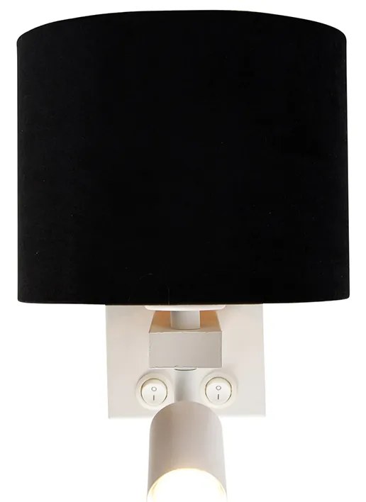 Lampa ścienna biała z lampką do czytania i kloszem 18 cm czarny - Brescia Nowoczesny Oswietlenie wewnetrzne