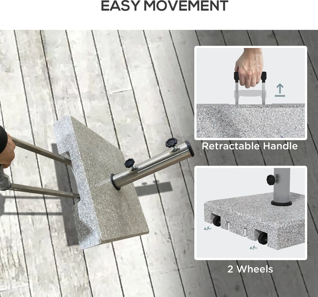 Outsunny Podstawa pod Parasol z Granitu, 28 kg, Koła, dla Masztów 32/38/48mm, Szary