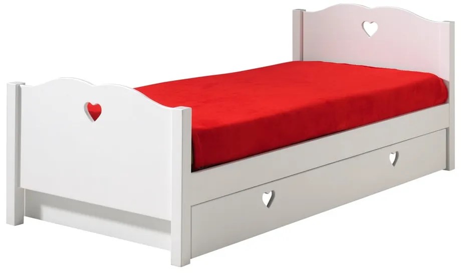 Białe łóżko dziecięce z litego drewna sosnowego z wysuwanym łóżkiem ze schowkiem 90x200 cm AMORI – Vipack