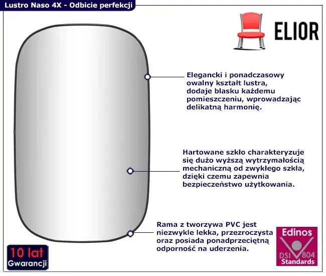 Lustro owalne w czarnej ramie 80x50 cm D7-B12