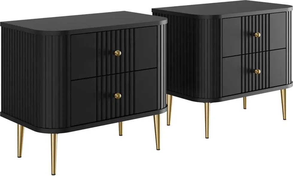 Zestaw szafek nocnych Vesper 56 cm - czarny / złote nogi