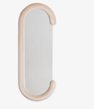 Owalne Lustro Ścienne 60x160 Cm W Welurze Jasnon Pszenica Brązowa - Sklum