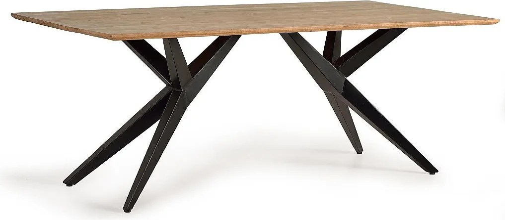 Stół z uchwytem z naturalnego drewna akacjowego i metalowymi detalami