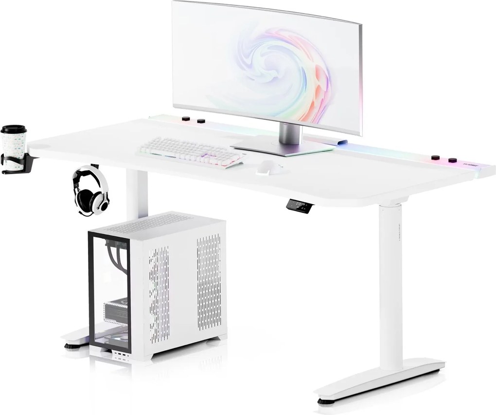 Biurko gamingowe RGB z regulacją wysokości Diablo X-Forge, 160x70 cm, białe