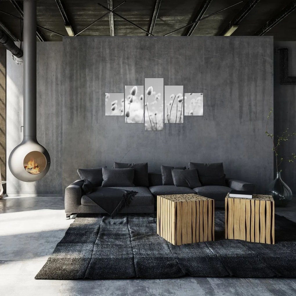 Obraz - Trawa z ogonkiem króliczka Boho (125x70 cm)
