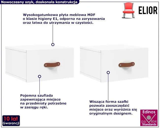 Komplet 2 białych szafek nocnych Nodis