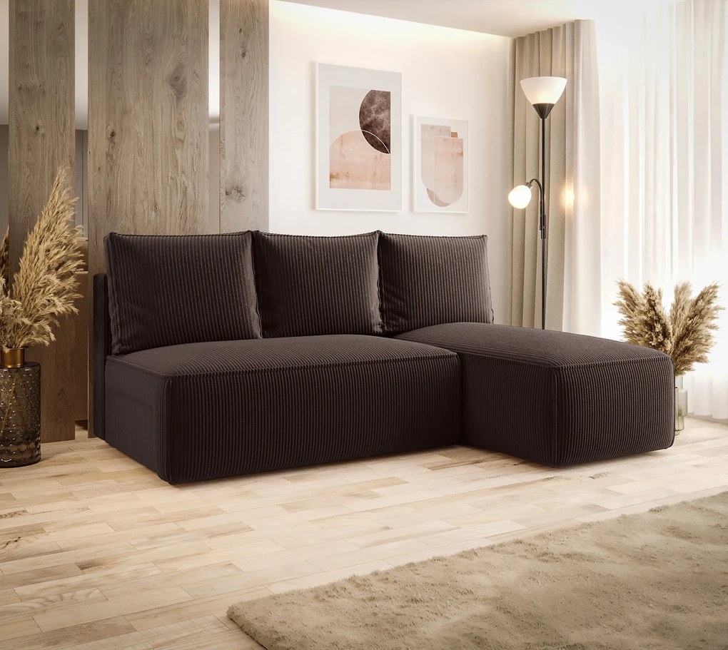 Brązowa sofa narożna z funkcją spania T3-L50