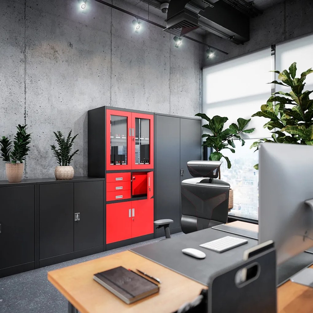 Metalowa szafka z drzwiami BEATA, 900 x 930 x 400 mm, czarna