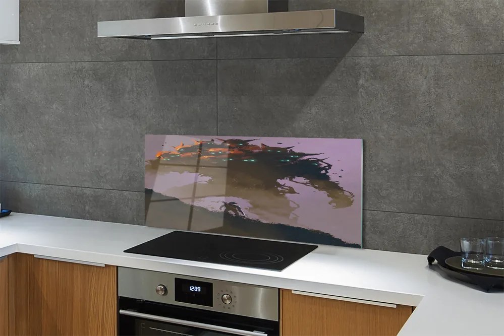 Panel szklany do Kuchni Mroczna Postać o Wielu Głowach