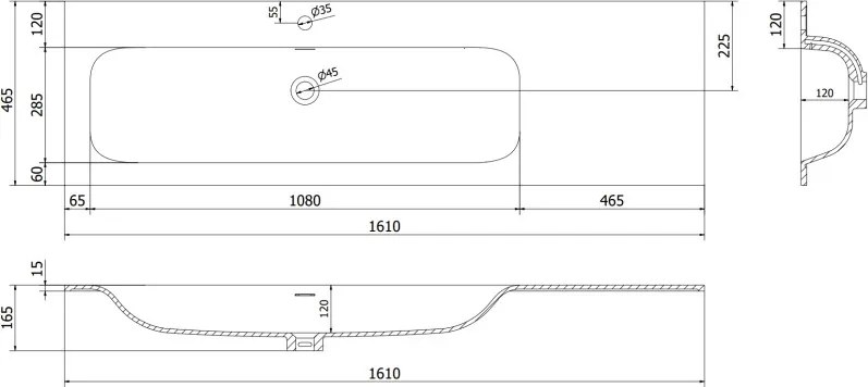Mexen Rivel szafka łazienkowa 160 cm z umywalką Vela lewą, 2S, 1D, ryflowana, grafit/biała mat - 91A23-16047-3-BBFFF66-W23L01