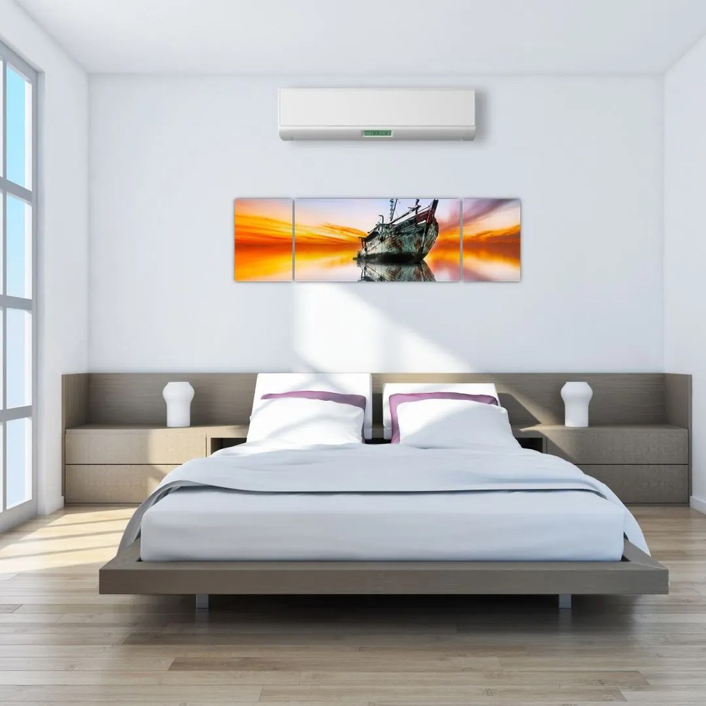 Obraz - Wschód słońca nad wrakiem łodzi (170x50 cm)
