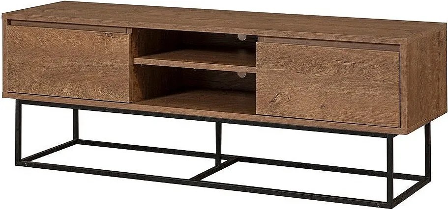 Nowoczesny stojak pod telewizor – 140 cm – orzech i czerń – metal i płyta wiórowa