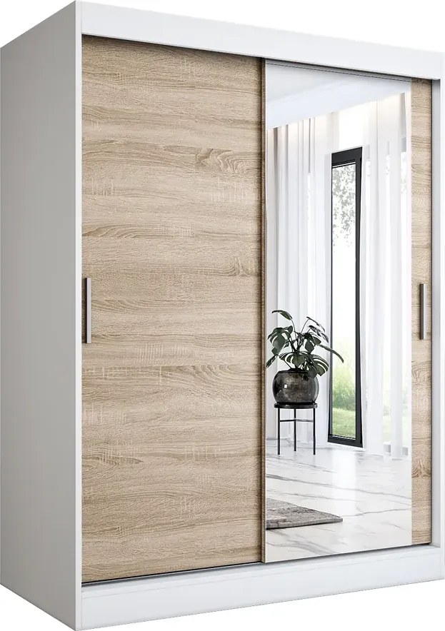 Szafa przesuwna biel + dąb sonoma 150 cm W2-L61