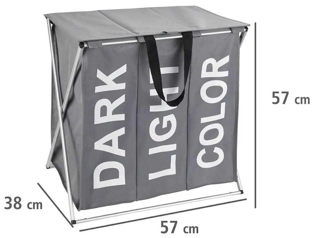 Kosz trójkomorowy, składany pojemnik na pranie TRIO TOP - 57 x 57 x 38, WENKO
