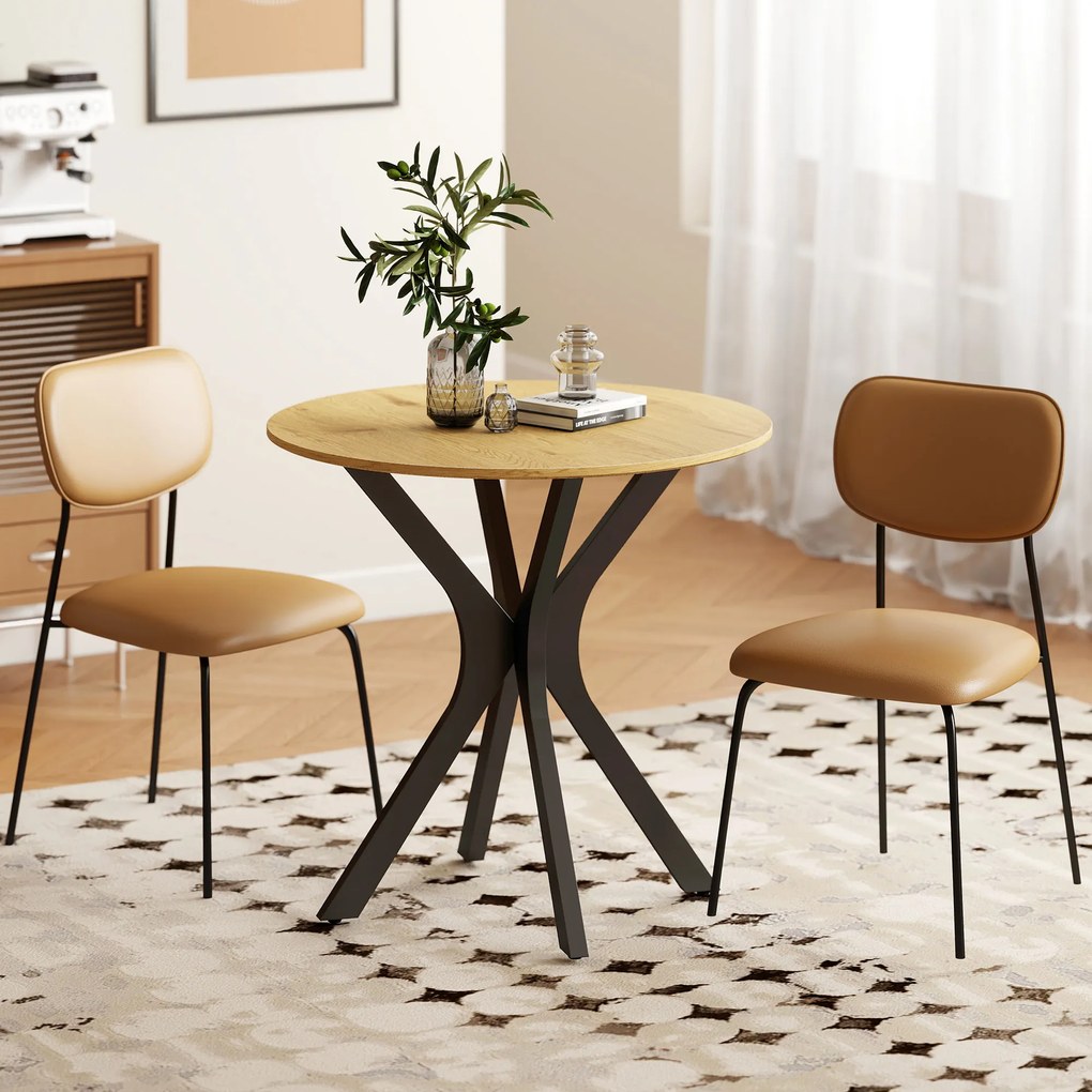 HOMCOM Stół do jadalni Stół kuchenny Okrągły stół, Nowoczesny design, 78 cm x 78 cm x 75 cm, Naturalne drewno