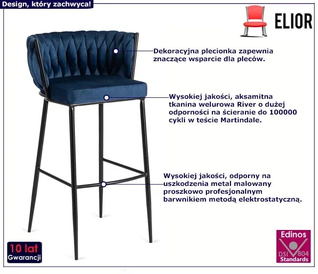 Granatowy welurowy hoker z plecionką na oparciu - Cardi