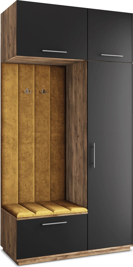 Masseno Garderoba REMA 120/240/60 cm Nowoczesna Szafa do Przedpokoju Dąb lefkas, MONOLITH 48 (Żółty)