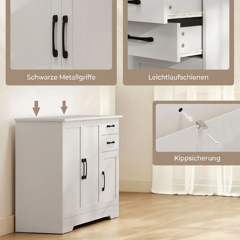 HOMCOM Sideboard z 2 szufladami, nowoczesna szafka do przechowywania, regulowana półka i 3 drzwi, Biały | Aosom PL