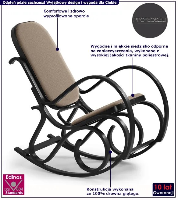Drewniany fotel bujany do pokoju wenge - Patma