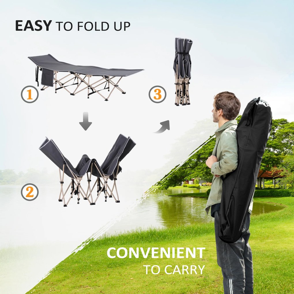 Outsunny Łóżko Kempingowe, Składane, Odporna na Warunki Atmosferyczne, z Torbą, 190 x 68 x 52 cm, Szare