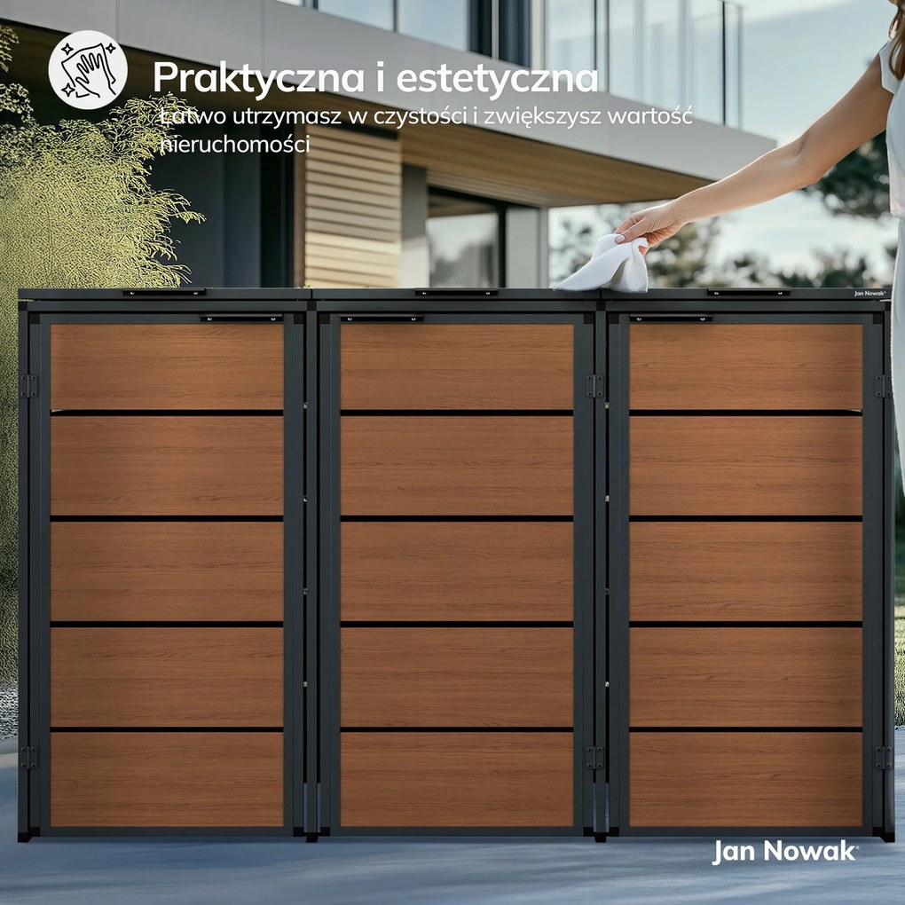 Zabudowa śmietnikowa 120L trzykomorowa, antracyt - orzech