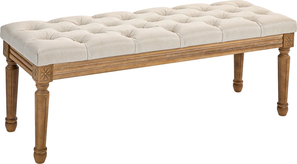 HOMCOM Tapicerowana Ławka z Pikowaniem, Ławka do Sypialni, Vintage Design, 120x41x48cm, Kremowa