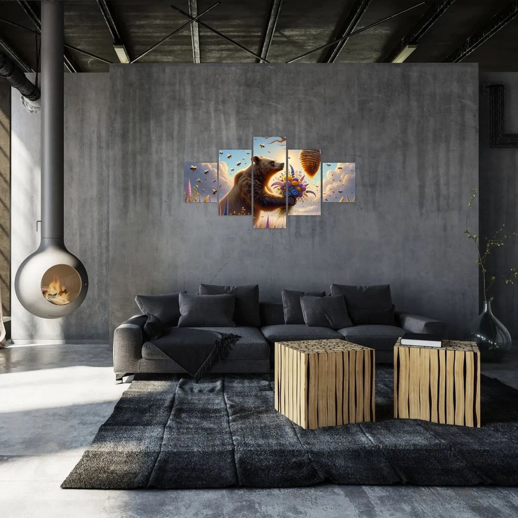 Obraz - Niedźwiedź i pszczoły (125x70 cm)
