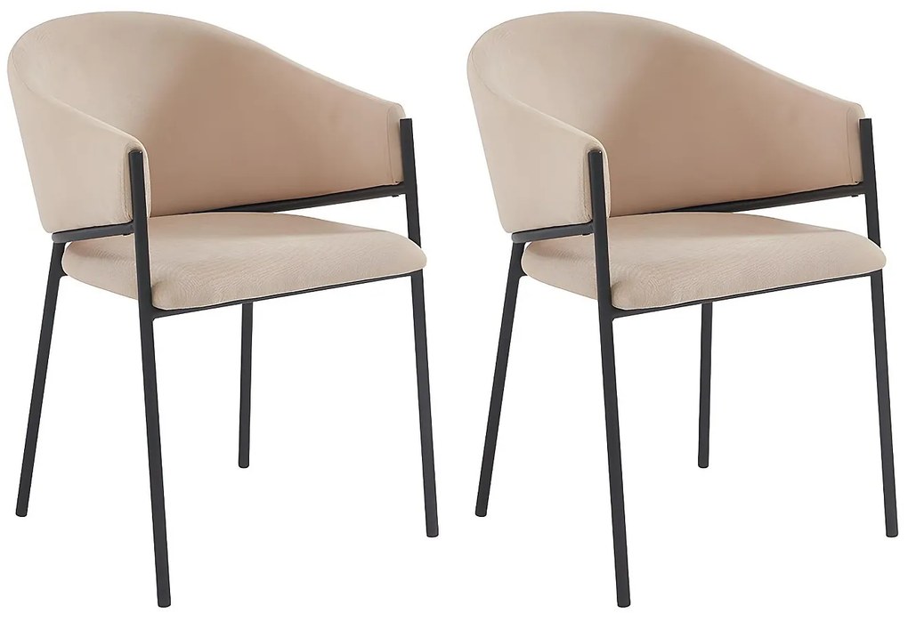 Zestaw 2 krzeseł z podłokietnikami z tkaniny i metalu – kolor beżowy – ORDIDA marki Pascal Morabito