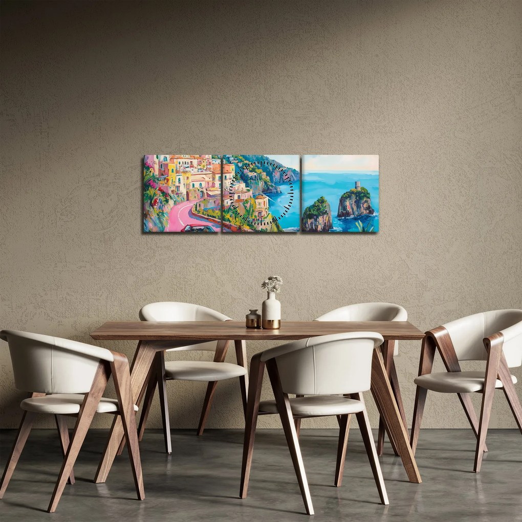 Obraz - Różowa droga przy wybrzeżu (z zegarem) (90x30 cm)
