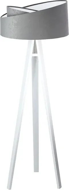 Szaro-biała lampa stojąca trójnóg welurowa - S023 F3-B57