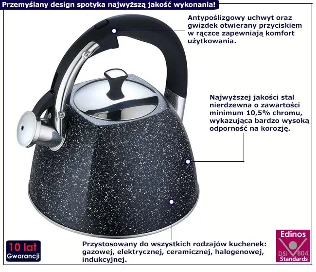 Czajnik stalowy 2,2L ze stali nierdzewnej z emalią marmurkową Z5-Z46