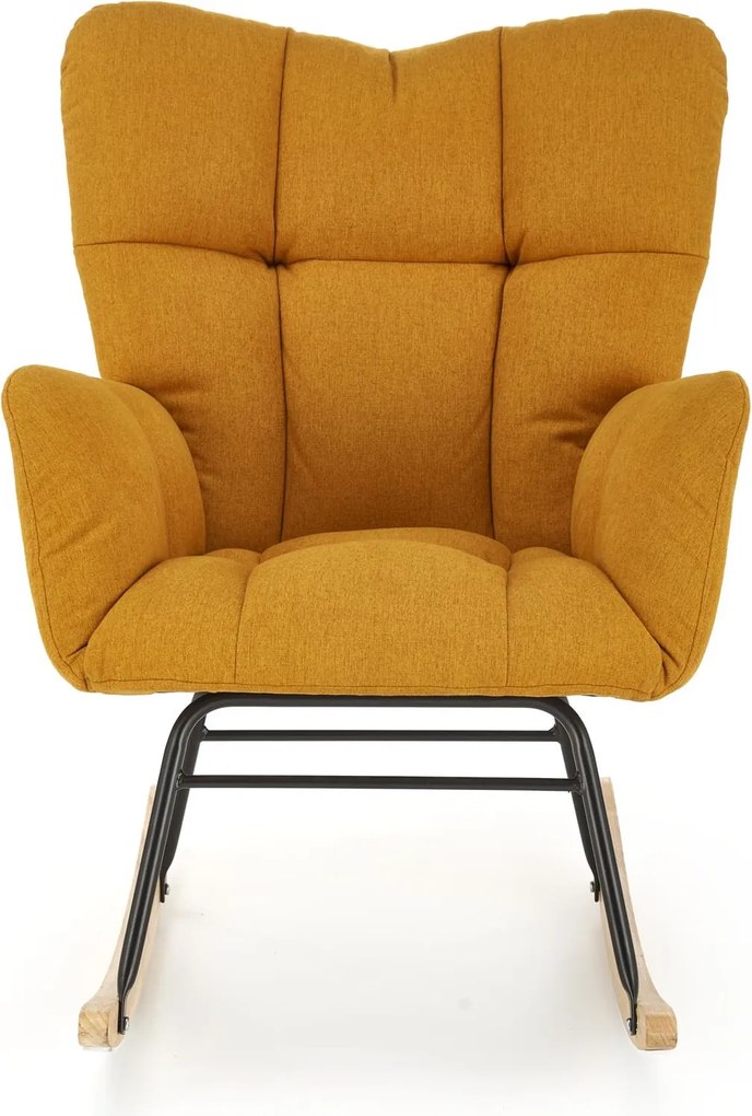 Pikowany fotel bujany na drewnianej płozie Vasco Halmar