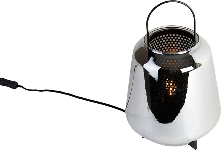 Lampa stołowa art deco czarna z przydymionym szkłem 23 cm - Kevin