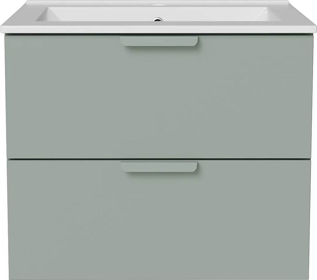 Wisząca szafka łazienkowa z umywalką wpuszczaną w blat – Zielony szałwiowy – S60 cm – AVORELI