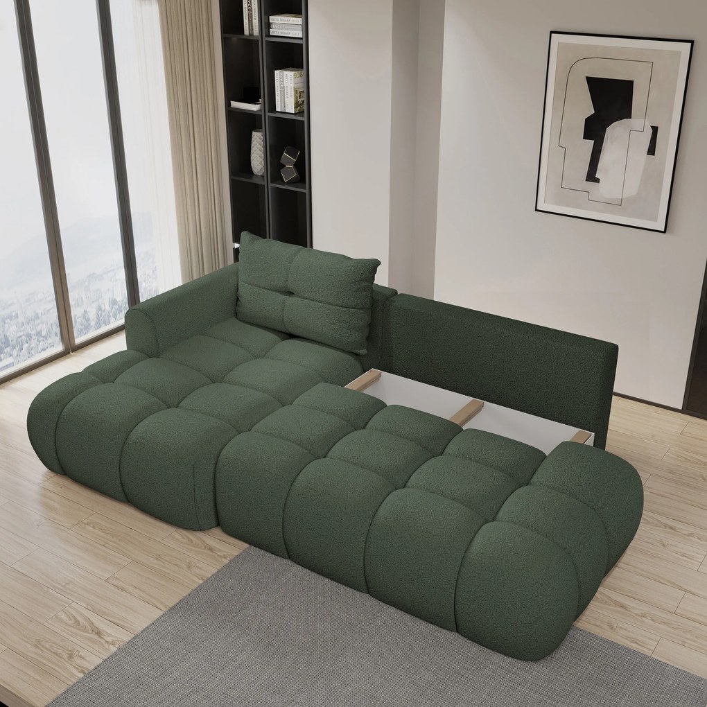Masseno Narożnik FLUMA z funkcją spania i pojemnikiem na pościel Narozniki L, Rozkładana sofa - Zielony, QUELLE 37
