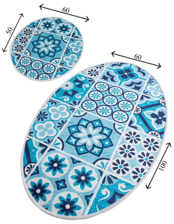 Niebieskie dywaniki łazienkowe zestaw 2 szt. 60x100 cm Ceramic – Foutastic
