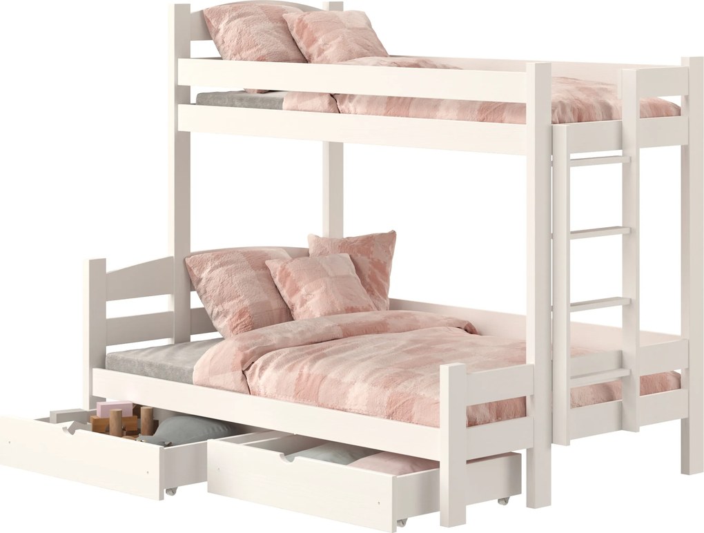 Łóżko piętrowe Lovic 80x200/140x200 z szufladami prawostronne - biały