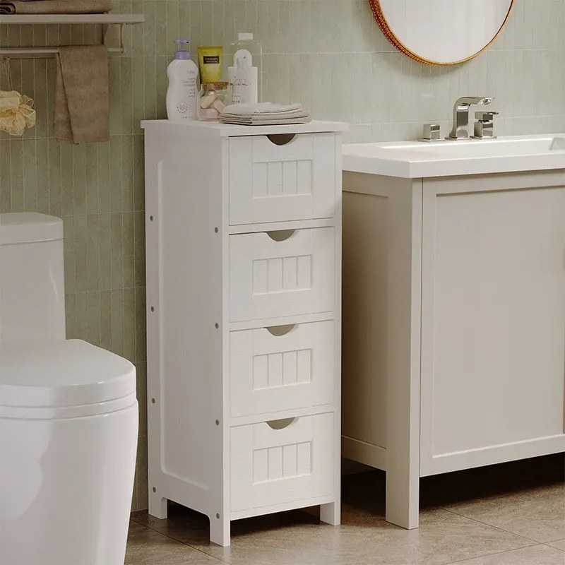 Szafka łazienkowa wąska słupek regał biały z szufladami półka skandynawski