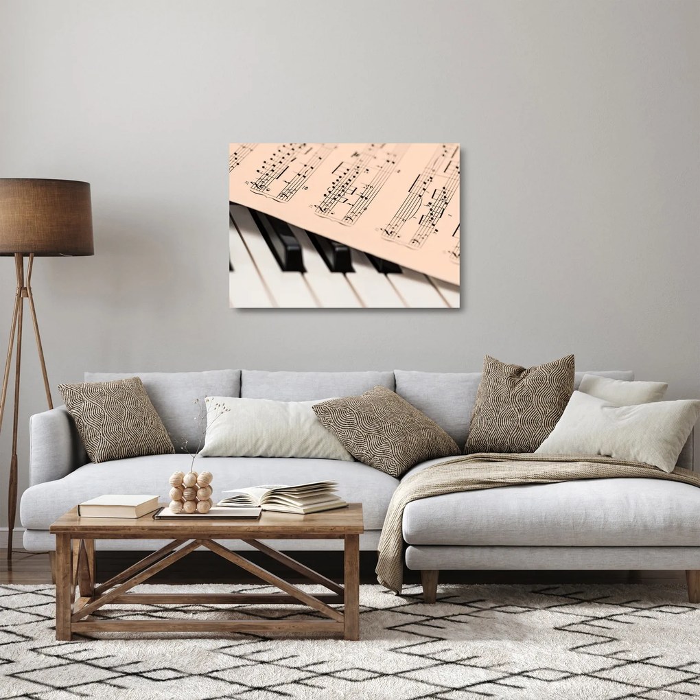 Obraz na szkle - fortepian z nutami (70x50 cm)